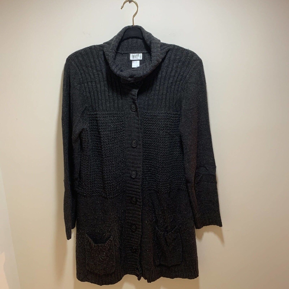 motherhood maternity Womens Medium button up cardigan turtle neck black